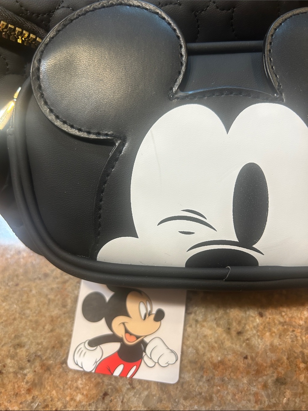 NWT Disney Black Quilted Mickey Mouse Waist Bag with Gold Zipper - Picture 4 of 4
